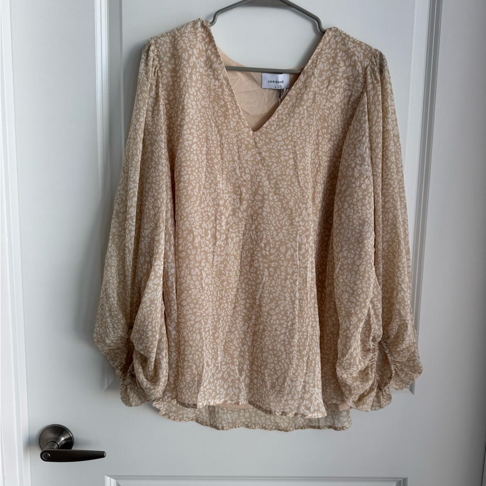 Adrienne Beige/Cream Printed V-Neck Blouse